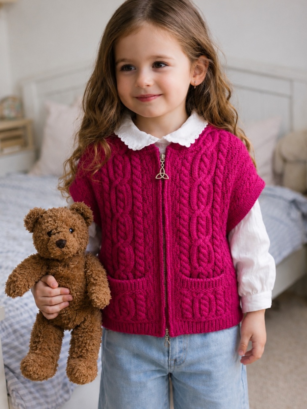 Aran Sweater Market Wool Cable Knit Zip Front Hoodie 2-3 Yrs